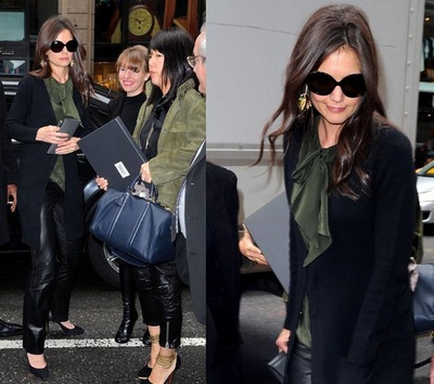 Celebritati cu poze, Stiri mondene, covorul rosu moda, CE SE Poarta în 2011, ochelari de soare la moda in 2011, Piele Pantaloni, Cardigan, Katie Holmes, stil de vedeta